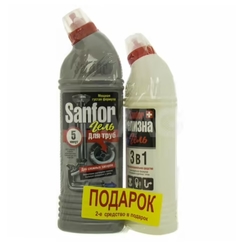 Набор средств для прочистки труб Гель Sanfor 750 г и Гель Белизна 3 в 1 500 г