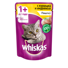 Влажный корм для кошек Whiskas паштет из курицы с индейкой, 85г