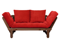 Прямой диван Сламбер Красный, вельвет, Орех АндерСон