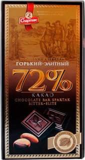 Плитка Спартак горький шоколад элитный 72% 90 г
