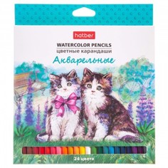 Карандаши цветные Hatber Акварельные. Круглый корпус 24 цвета. С заточкой.