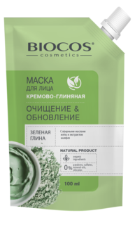 Маска Biocos для лица на основе зеленой глины Очищение и Обновление 100 мл