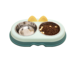 Двойная миска для кошек, для собак Китти NICOVAER Зеленый, 35х22х5.5 см