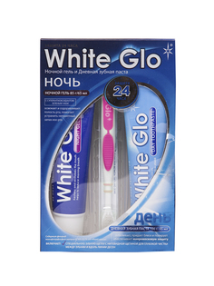 Дневная зубная паста White Glo 100 г ночной гель 85 г + зубная щетка flosser розовый