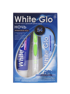 Дневная зубная паста White Glo 100 г ночной гель 85 г + зубная щетка flosser зеленый