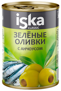 Оливки Iska зеленые с анчоусом 300 мл