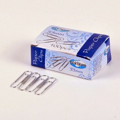 Набор скрепок канцелярских никелированных, 33 мм, 100 штук Centrum