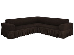 Чехол на угловой диван с оборкой Venera, темно-коричневый