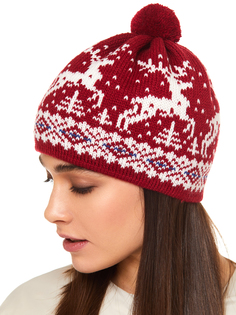 Шапка бини унисекс Scandica Talve вишневая/белая р.55-57