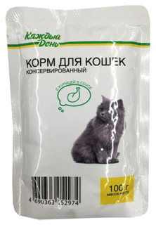 Влажный корм для кошек Каждый День, с курицей в соусе, 100г