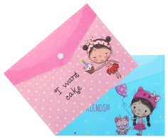 Папки-конверты на кнопке А5 Лента Kids Girl разноцветные 2 шт. Lenta
