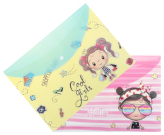 Папки-конверты на кнопке А4 Лента Kids Girl разноцветные 2 шт. Lenta