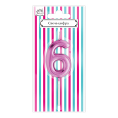 Свеча праздничная фигурная Fiolento Веселая вечеринка Цифра 6 розовая