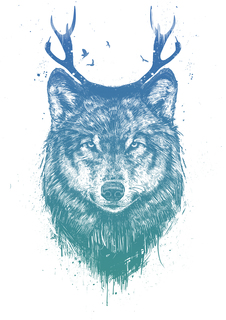Большой постер на стену "Deer wolf" 60х90 см без рамы Balazs Solti