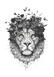 Большой постер на стену "Floral lion" 40х50 см без рамы Balazs Solti