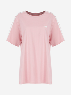 Футболка женская adidas Essentials Slim 3-Stripes, Plus Size, Розовый, размер 62-64