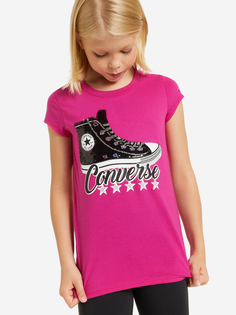 Футболка для девочек Converse Logo Blocked, Розовый, размер 147