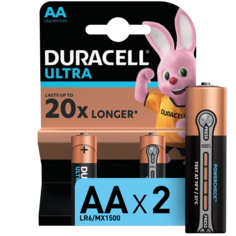 Батарейки щелочные Duracell Ultra АА, 2 шт., Черный, размер Без размера