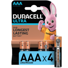 Батарейки щелочные Duracell Ultra ААА, 4 шт., Черный, размер Без размера