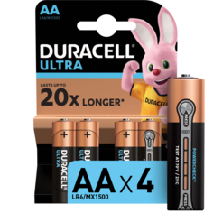 Батарейки щелочные Duracell Ultra АА, 4 шт., Черный, размер Без размера