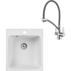 Кухонная мойка и смеситель GranFest Quarz GF-Z17, Lemark Comfort LM3071C-Gray с сифоном, белая