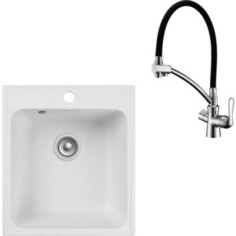 Кухонная мойка и смеситель GranFest Quarz GF-Z17, Lemark Comfort LM3070C с сифоном, белая