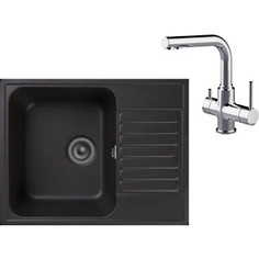 Кухонная мойка и смеситель GranFest Quarz GF-Z13, Lemark Comfort LM3061C с сифоном, черная