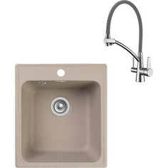 Кухонная мойка и смеситель GranFest Quarz GF-Z17, Lemark Comfort LM3071C-Gray с сифоном, песочная