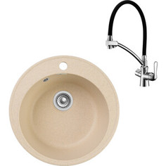 Кухонная мойка и смеситель GranFest Quarz GF-Z08, Lemark Comfort LM3070C с сифоном, бежевая