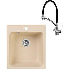 Кухонная мойка и смеситель GranFest Quarz GF-Z17, Lemark Comfort LM3070C с сифоном, бежевая