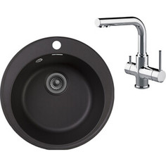 Кухонная мойка и смеситель GranFest Quarz GF-Z08, Lemark Comfort LM3061C с сифоном, черная