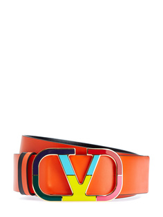 Яркий кожаный ремень с архивной пряжкой VLogo из эмали Valentino Garavani