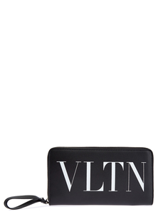 Кожаное портмоне на молнии с контрастным принтом VLTN Valentino Garavani