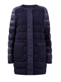 Легкий пуховик удлиненного кроя из стеганого нейлона и твида Moncler