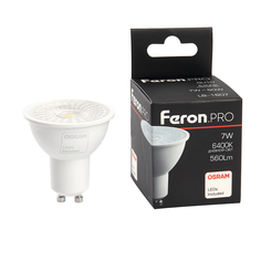 Лампа светодиодная FERON 38184 LB-1607 MR16 7W 230V GU10 6400К рассеив. 110°, упак. 10шт.