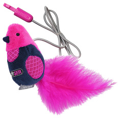 Дразнилка, игрушка-пищалка для кошек Joyser перья, плюш, розовый, синий, 19 см