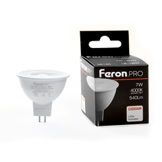 Лампа светодиодная FERON 38180 LB-1607 MR16 7W 230V G5.3 4000К рассеив. 38°, упак. 10шт.