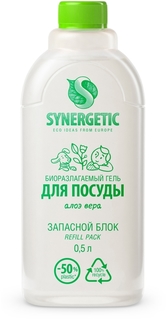 Запасной блок геля для мытья посуды Synergetic Алоэ вера антибактериальный 500мл