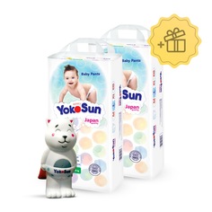 Подгузники-трусики YokoSun L (9-14 кг), 2х44 шт. + Игрушка для ванной котик Йоко в подарок