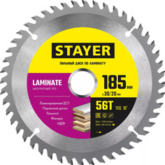 Пильный диск STAYER LAMINATE 185 x 30/20мм 56T, по ламинату, аккуратный рез