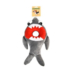 Игрушка-пищалка, мягкая игрушка для собак Homepet акула, серый, красный, 37,5 см