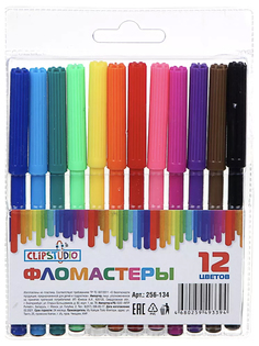 Фломастеры ClipStudio в пенале с цветными колпачками 12 шт