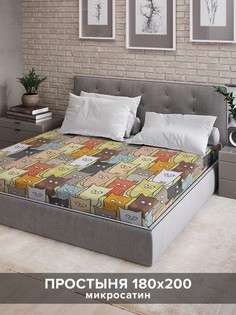 Простыня натяжная Ambesonne с принтом "Котятки", 180х200 см