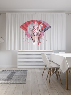 Шторы JoyArty с фотопечатью "Японский веер и маска" из сатена, 290х180 см