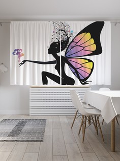 Шторы JoyArty с фотопечатью "Фея бабочек" из сатена, 290х180 см