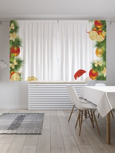 Шторы JoyArty с фотопечатью "Елочные игрушки" из сатена, 290х180 см