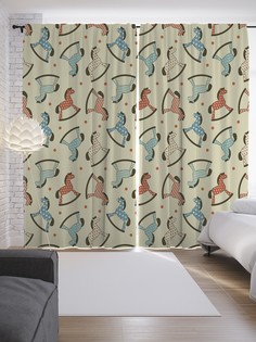 Шторы JoyArty с фотопечатью "Лошадка качалка в крапинку" из сатена, 290х265 см