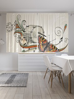 Шторы JoyArty с фотопечатью "Бабочка и барабан" из сатена, 290х180 см