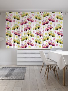 Шторы JoyArty с фотопечатью "Цветочные машинки" из сатена, 290х180 см