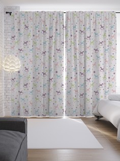 Шторы JoyArty с фотопечатью "Детские игрушечные лошадки - качалки" из сатена, 290х265 см